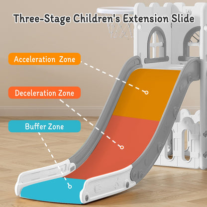 6 in 1 Toddler Slide for Toddler Age 1-3,Kids Climber Slider for Indoor Outdoor Playground with Basketball Hoop,Storage and Telescope,L Shaped Slide for Toddler Climber Playset