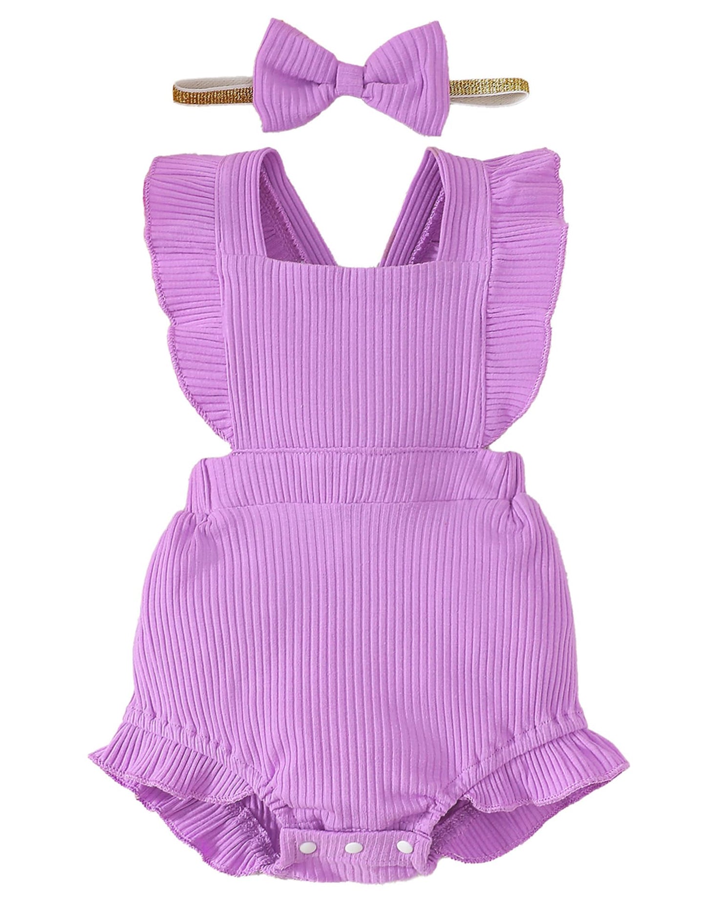 Fullfamous Baby Girl Ruffled Jumpsuit and Headband Set