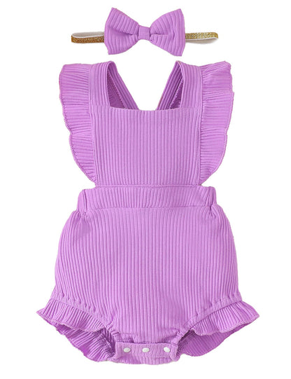Fullfamous Baby Girl Ruffled Jumpsuit and Headband Set