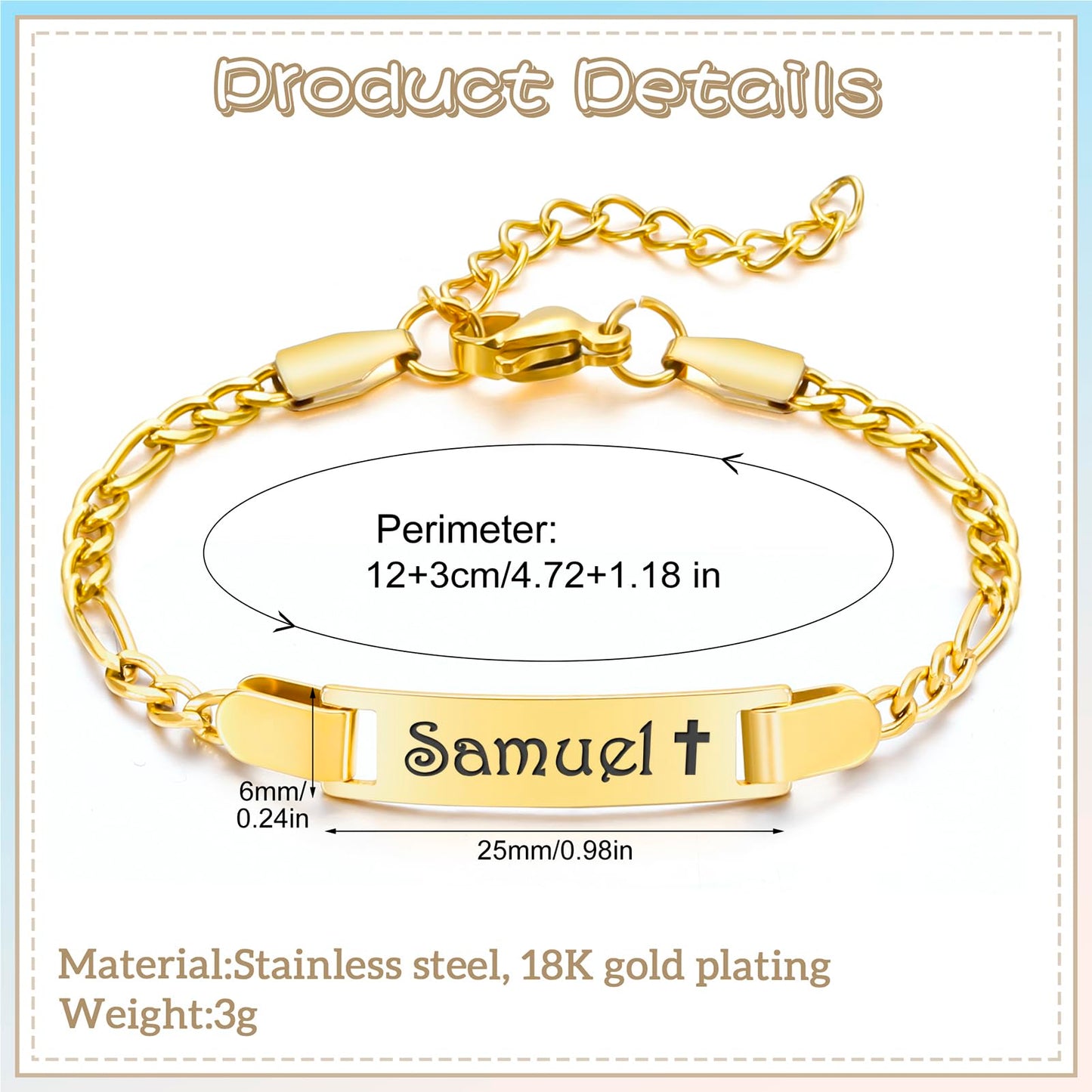 Personalized Baby Name Bracelet, 18K Gold Plated Customized Bracelets Id Protection Bracelet New Born Birthday Gift for Toddler Girls Boys