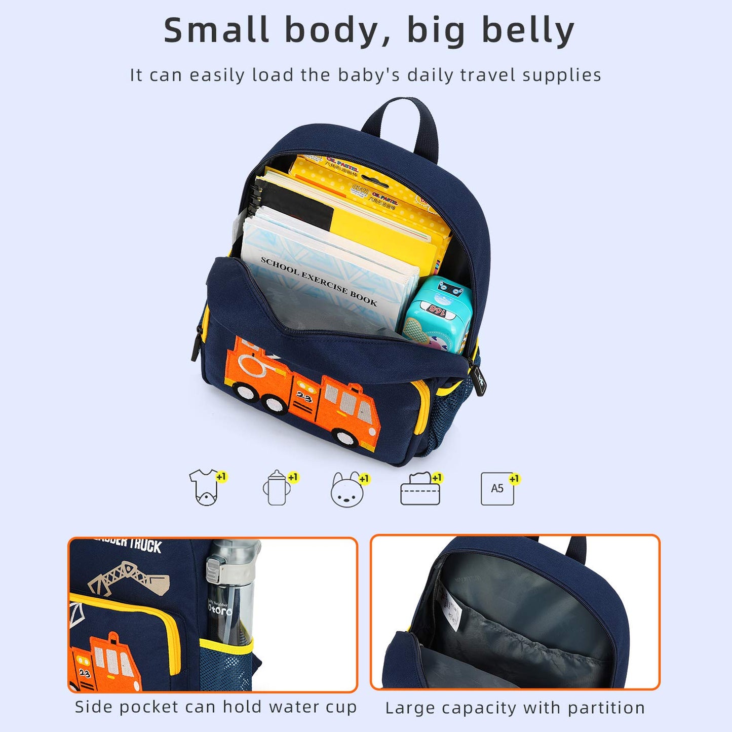 Car Dinosaur Kids Toddler Backpack for Boys and Girls Children Waterproof Preschool Bag(Red Music Party)