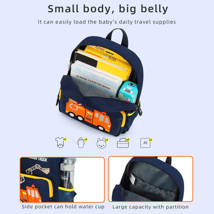 Car Dinosaur Kids Toddler Backpack for Boys and Girls Children Waterproof Preschool Bag(Red Music Party)