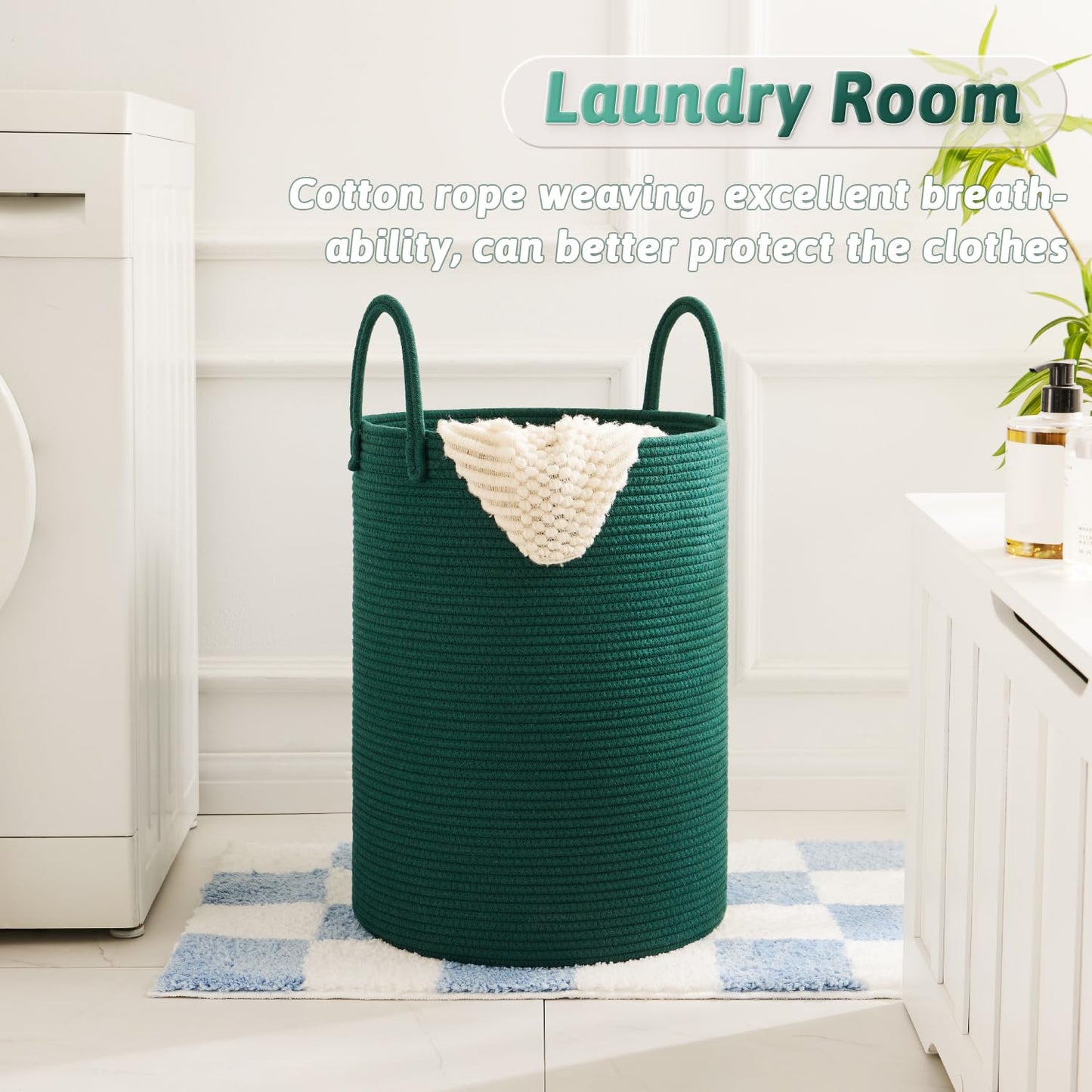 Laundry Basket,Woven Cotton Rope Laundry Hamper,60L for Decor Storage of Dirty Clothes,Toys and Blankets in Bathroom,Baby Room and Living Room