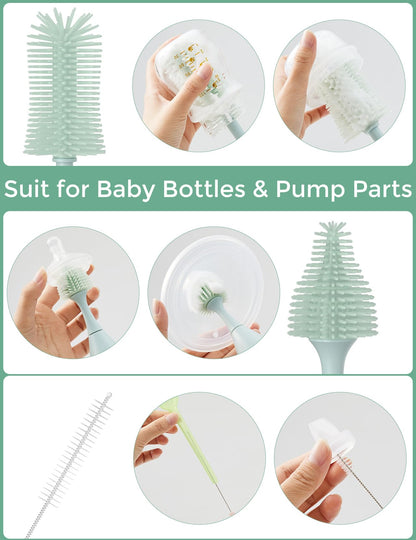 Momcozy Bottle Brush Kit, Innovative Push-Press Design for Better Cleaning - Baby Bottle Cleaner Brush for Baby Bottle, Breast Pumps, Nipples, and More - Can Generate Foam for Better Cleaning, Pink