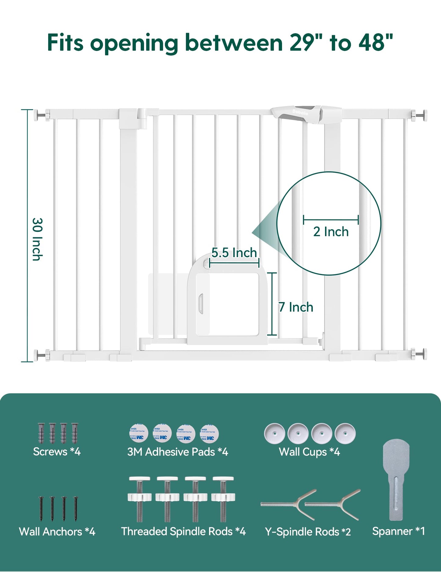 Babelio Upgraded Baby Gate with Cat Door, 29-43" Auto Close Durable Dog Gate for Stairs, Doorways and House, Easy Walk Thru Safety Gate with Pet Door Includes 4 Wall Cups, Black