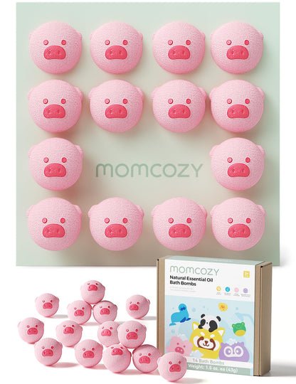 Momcozy Natural&Organic Essential Oil Bath Bombs,14 Pcs Bubble Bath Fizzy Balls with 7 Cute Animal Shapes,Bath Bombs Gift Set for Kids Girls Boys Toddler, Ideal Gift for Children's Day, Bath Bomb Kit