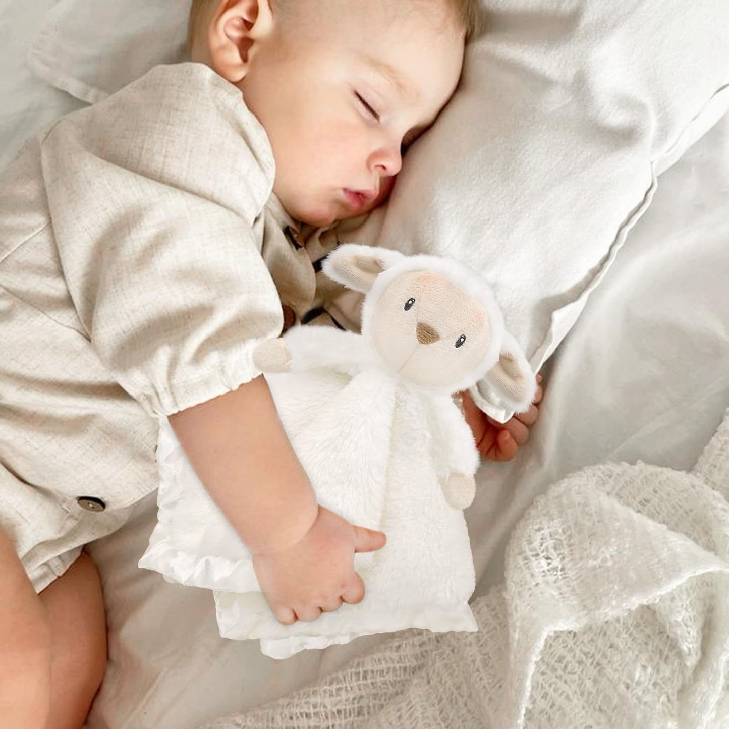 Lamb Security Blanket for Babies, Super Soft Fluffy Snuggle Toy for Newborn Boys and Girls, Stuffed Animal, Pink 13.5 Inch