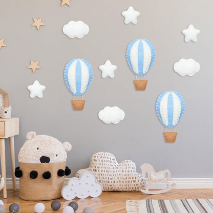 Poen 10 Pcs Star Hot Air Balloon and Cloud Nursery Decor Western Wall Decor for Bedroom Mini Felt Clouds Stars Hot Air Balloon Nursery Felt Wall for Kids Baby Bedroom(Khaki)