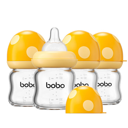 YOHKOH Natural Glass Baby Bottle with Natural Response Nipple, Newborn Anti-Colic Baby Bottles, Wide Neck Mushroom Cap Baby Bottle, Clear (8.8ounce (Pack of 4), Multicolour1)