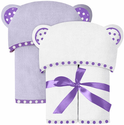 Set of 2 Hooded Baby Towels – White and Grey – Luxurious, Large and Super Absorbent – 30 x 30 Inch – Soft and Suitable for Infants, Toddlers and Kids – 400 GSM