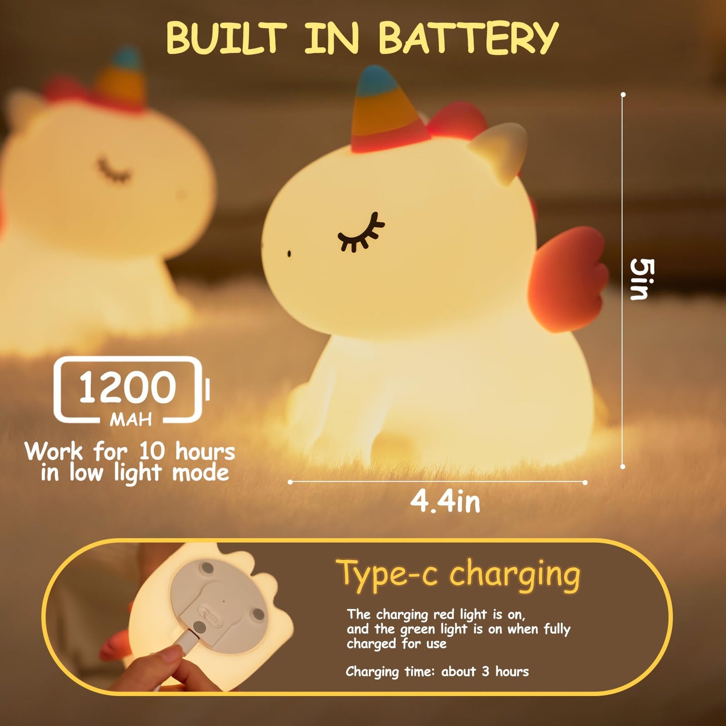 Night Light,LED Silicone Material, 3 Levels of Warm Light, Cute Animal Night Lamp for Kid's Room Decor and Breastfeeding Nursery, Squishy Novelty Bedside Lamp for Boys Girls Baby Children