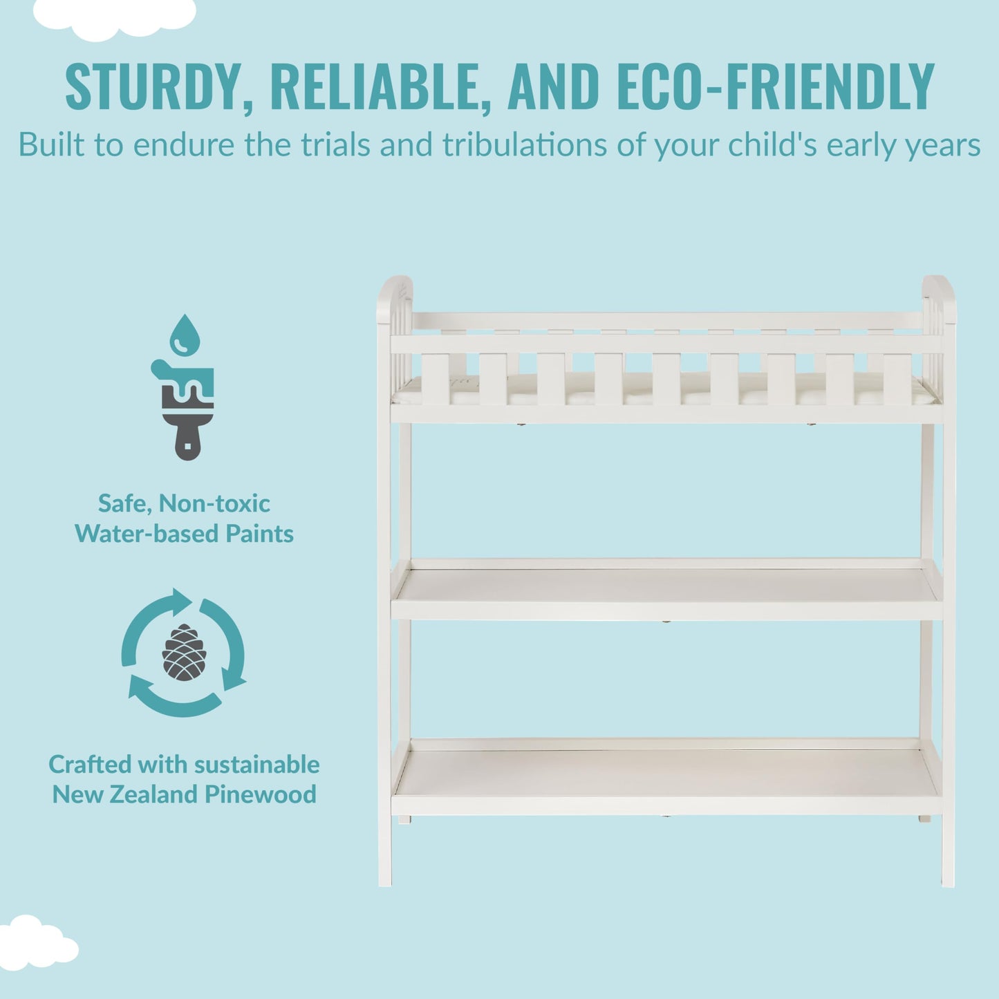 Dream On Me Emily Changing Table In Natural, Comes With 1" Changing Pad, Features Two Shelves, Portable Changing Station, Made Of Sustainable New Zealand Pinewood