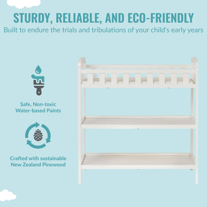 Dream On Me Emily Changing Table In Natural, Comes With 1" Changing Pad, Features Two Shelves, Portable Changing Station, Made Of Sustainable New Zealand Pinewood