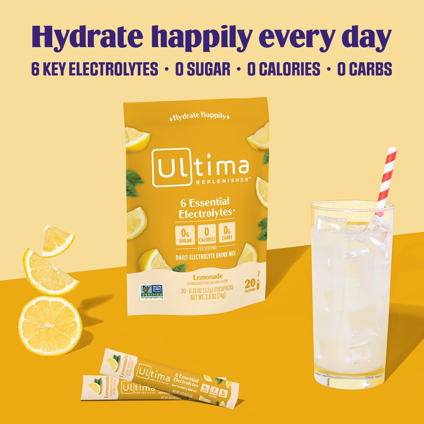 Ultima Replenisher Daily Electrolyte Powder Drink Mix – Tropical Variety, 20 Stickpacks – Hydration Packets with 6 Electrolytes and Minerals – Keto Friendly, Non-GMO and Sugar-Free