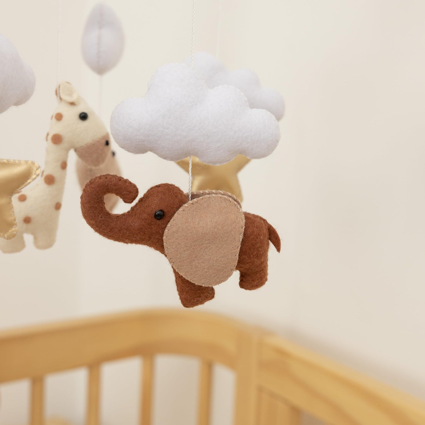 Baby Mobile for Crib - Handmade Modern Boho Baby Mobiles for Bassinet Felt Nursery Mobile Gender Neutral - Gold Moon and Stars - Girl Cribs Decorations