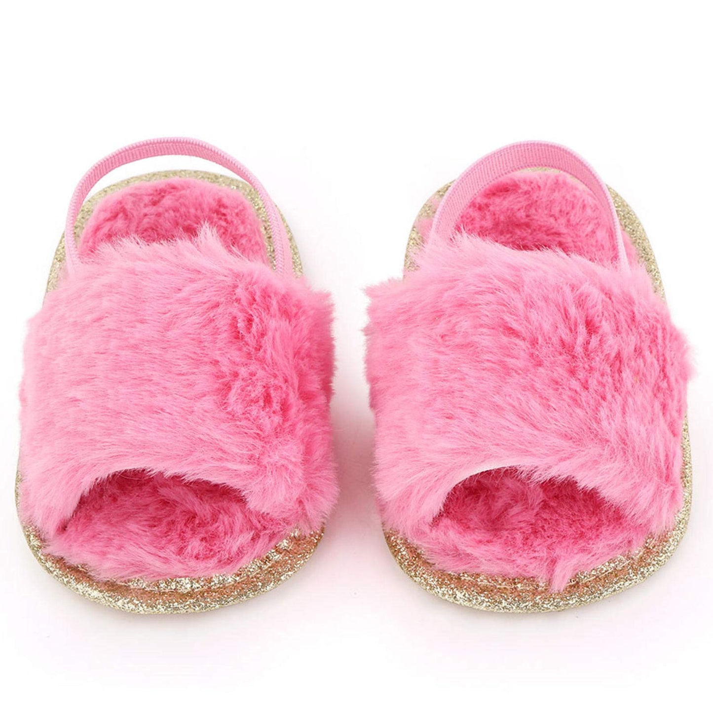 2 Pack Infant Baby Girls Sandals Elastic Back Strap Flats Slippers Soft Toddles Princess Shoes Faux Fur Slides Shoes First Walker House Shoes