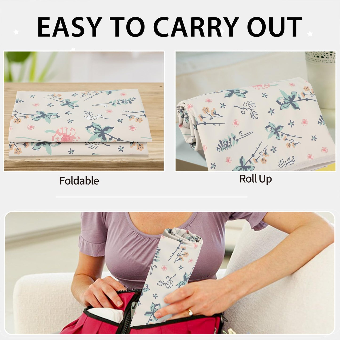 Vegan Leather Baby Changing Mat - Wipeable Portable Changing Pad, Foldable Travel Changing Mat for Baby, Newborns Toddlers Shower Gifts (Flower,20"*28")