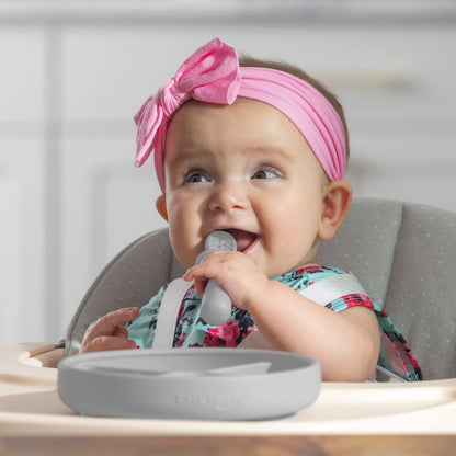 TalkTools ITSY Baby Utensil Set – Silicone Training Cup, Plate and Twin Spoon Pack for Toddlers| Infant First Food Self Feeding Silicone Training Set (Bubblegum)