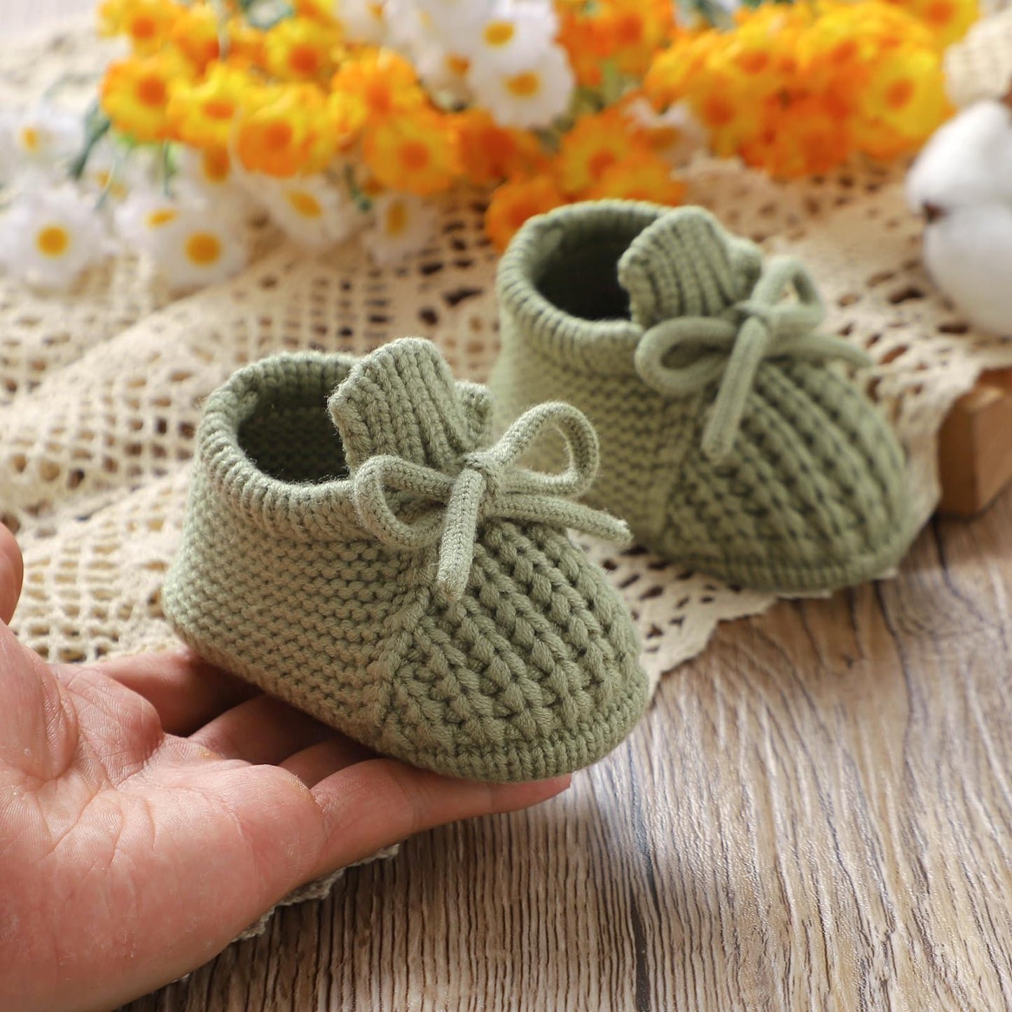DovFanny Baby Booties Newborn Baby First Shoes Cozy Warm Knit Soft Booties for Toddler Infant Boy Girl