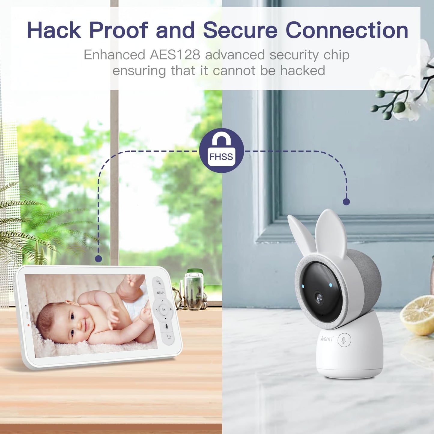 ARENTI Baby Monitor, 2K Smart Baby Camera with 5-Inch Upgraded Wireless Display, Super Night Vision, Lullabies, Cry & Motion Detection, Temp & Humidity Sensor, Two Way Audio
