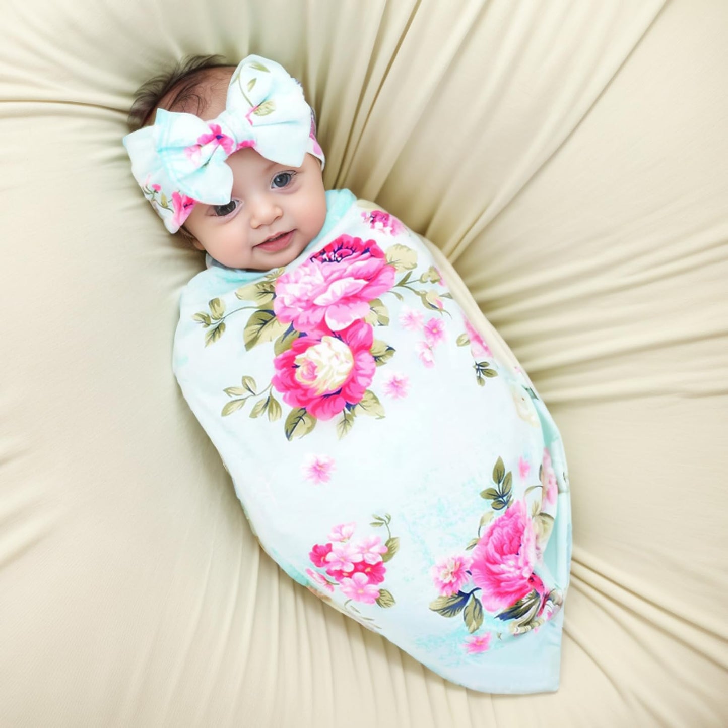 Galabloomer Newborn Receiving Blanket Headband Set Baby Flower Swaddle (vintage flower)