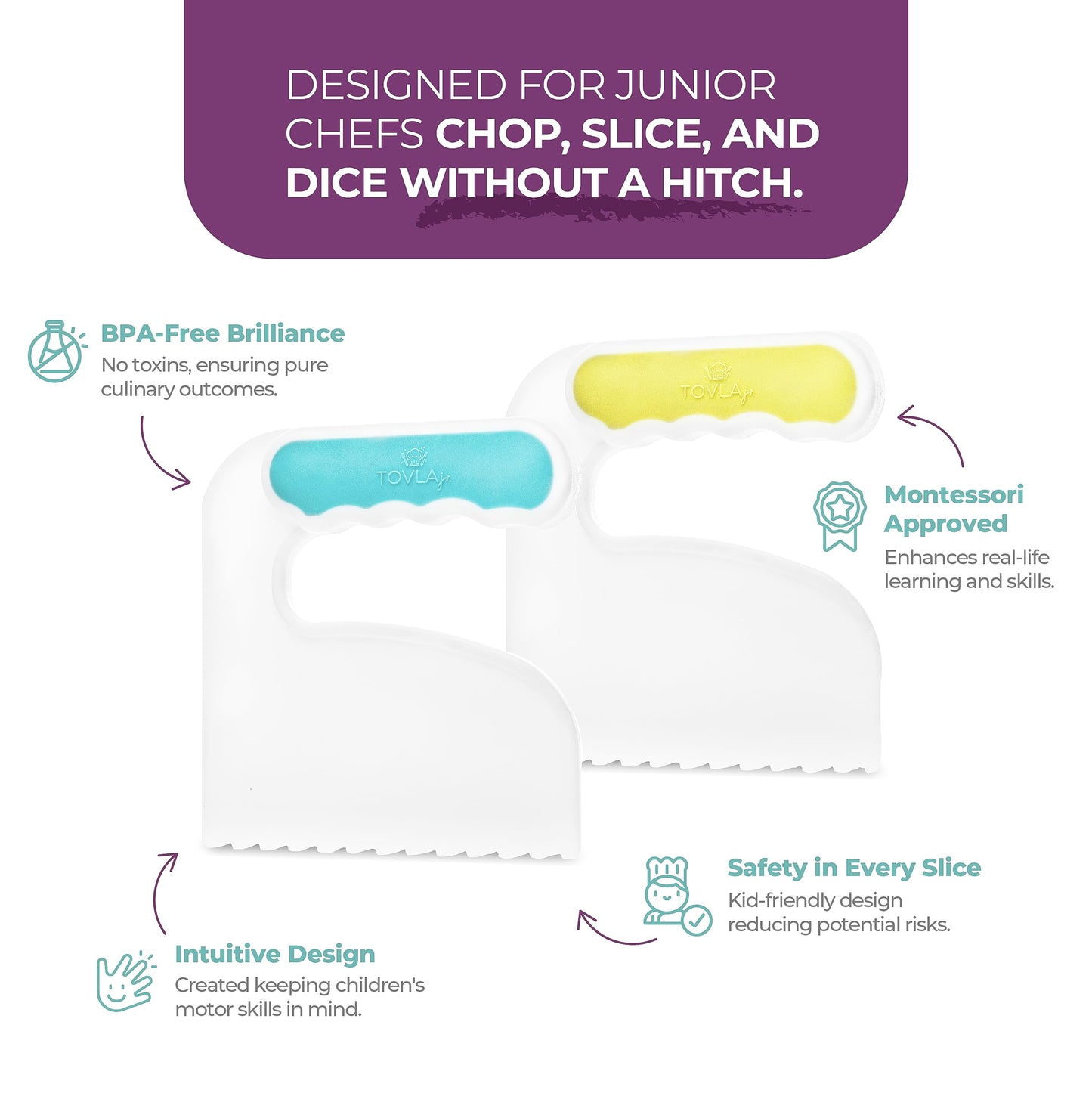 TOVLA JR. Kids' Cutting Set | Montessori Safe Kitchen Knives for Cooking| Kitchen Safety for Toddlers | Boost Confidence and Encourage Picky Eaters