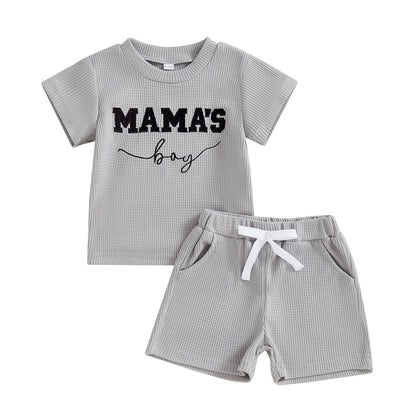 Toddler Baby Boy Summer Clothes Embroidered Waffle Short Sleeve T-Shirts Elastic Shorts Newborn Infant Boy Outfits