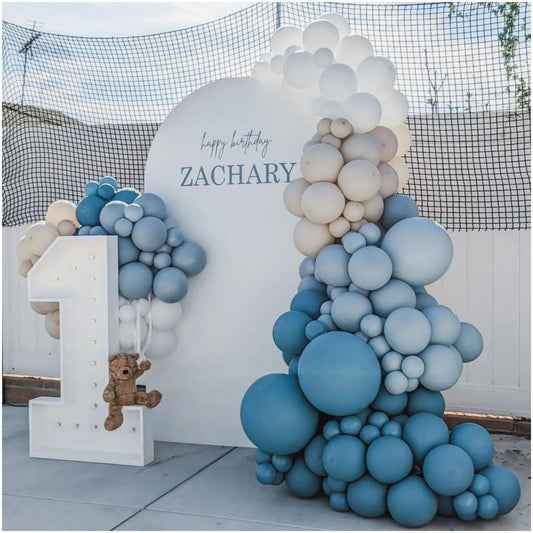 Dusty Blue Balloon Garland Kit - 137pcs Balloon Arch kit with Dusty Baby Blue, Sand White, White Balloons - Perfect for Baby Shower Wedding Boy Birthday Decoration