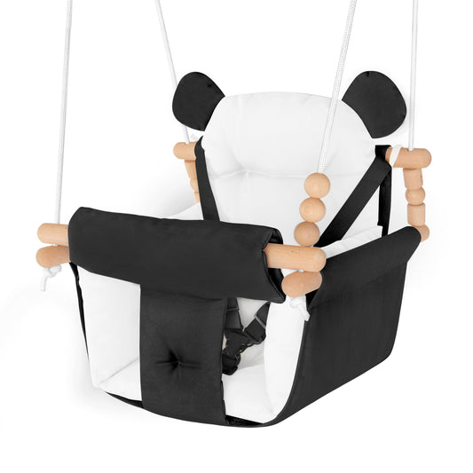 Baby Swing Indoor Outdoor,Secure Canvas Wooden Toddler Swing Seat, 3-Point Adjustable Safety Harness,Mounting Hardware Included,Gift for Boys and Girls,White