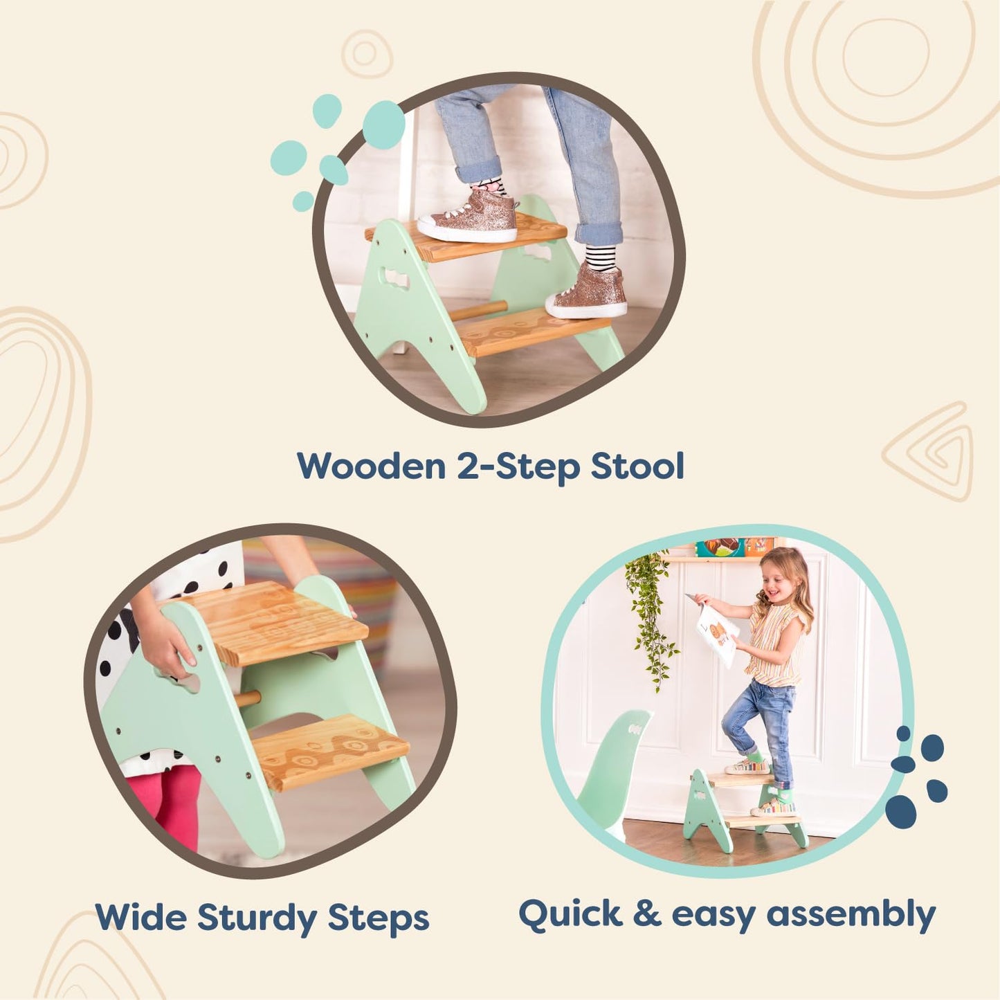 B. spaces – Step Stool For Kids – Wooden Stepping Stool – Step Stool For Bedroom, Bathroom, Kitchen – Furniture For Toddlers, Kids – 2 Years + – Peek-A-Boost - Mint