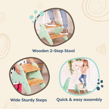 B. spaces – Step Stool For Kids – Wooden Stepping Stool – Step Stool For Bedroom, Bathroom, Kitchen – Furniture For Toddlers, Kids – 2 Years + – Peek-A-Boost - Mint