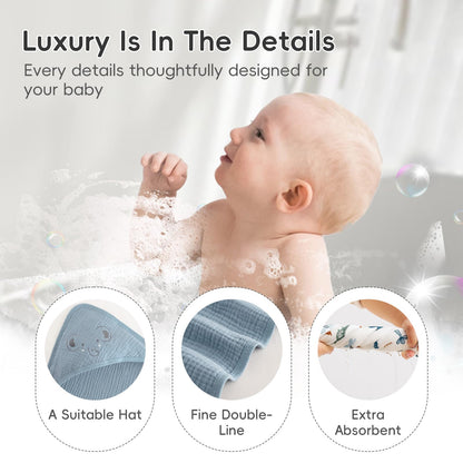 PHF 2 Pack Baby Hooded Towels, 100% Muslin Cotton Baby Bath Towel with Hood for Newborn, Infant, Toddler, Ultra Soft and Absorbent Baby Essentials Bath Towels for Girls, 32x32Inch, Floral