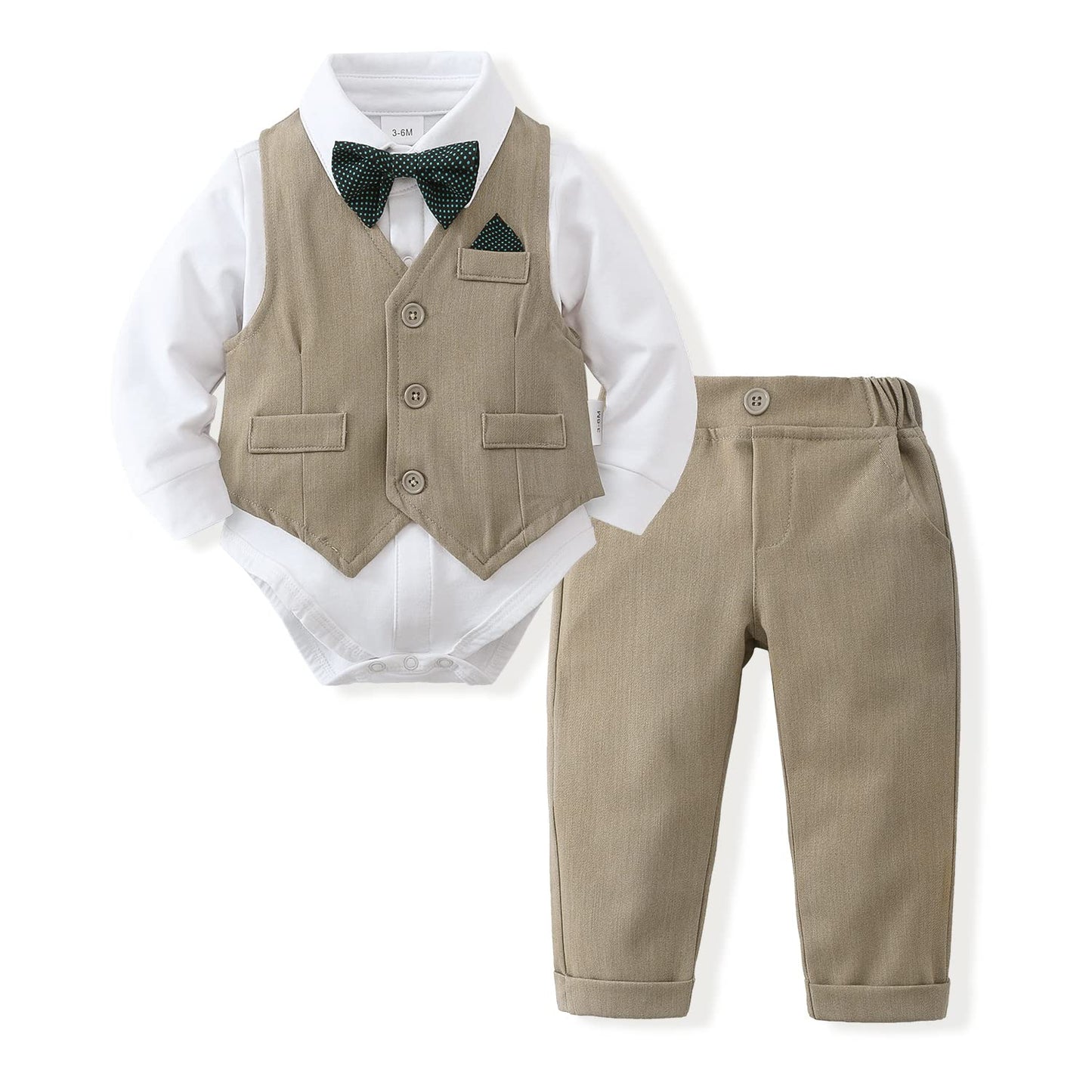 DISAUR Baby Boy Clothes Toddler Boy Outfits 4PCS Gentleman Dress Romper/Vest/Pants/Bow Tie Cotton Suit Sets