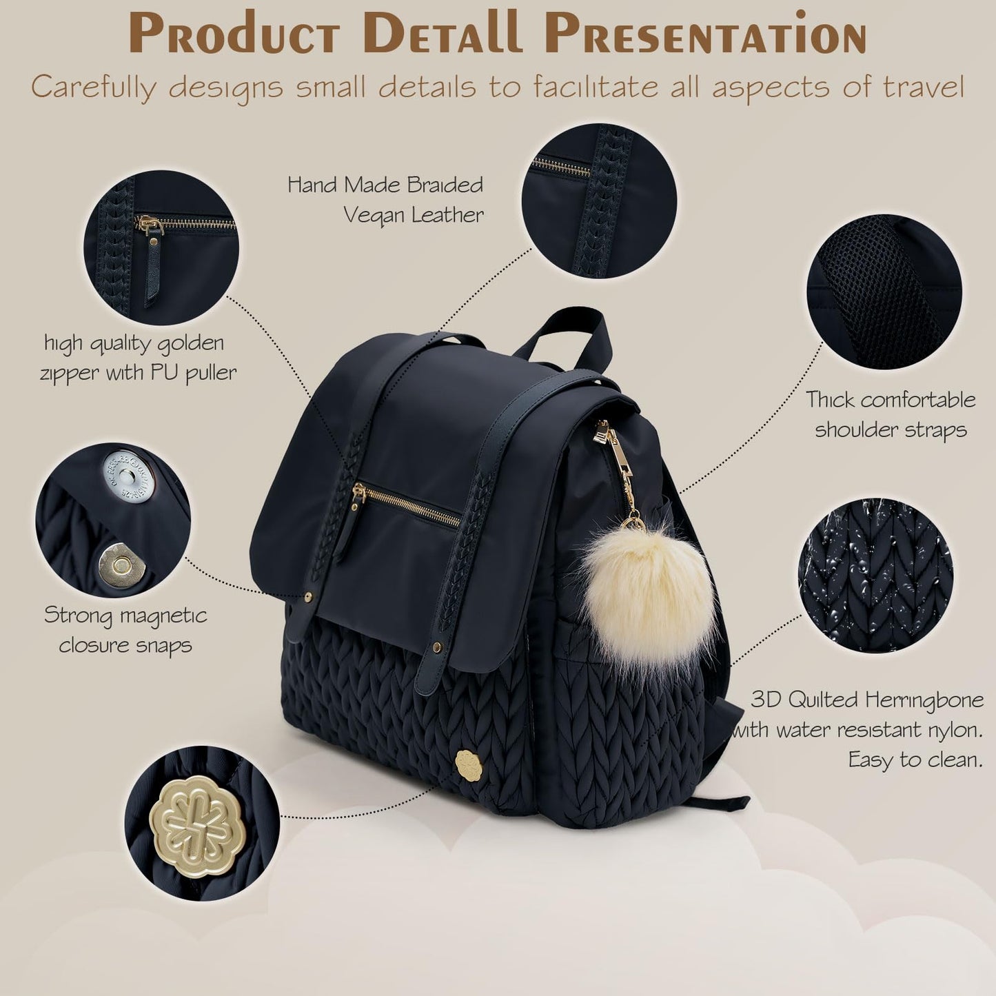 Diaper Bag BackPack Large Capacity Travel Mommy Bag Waterproof and Stylish with Changing Pad Baby Bag for Women and Girls