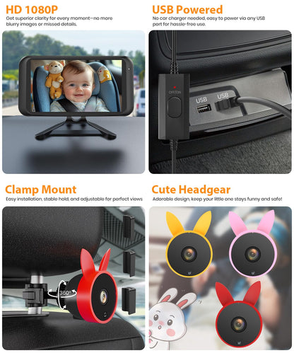 USB Baby Car Camera Plug-Play, 4.5" 1080P Easy Setup Backseat Camera with Flexible 360 Rotation, Clear Picture Rear Facing Car Seat Baby Monitor