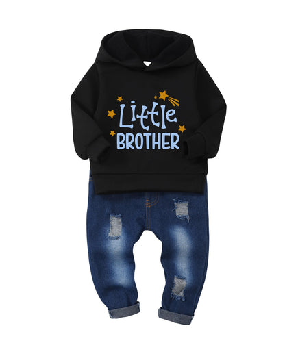 NZRVAWS Baby Boy Clothes Toddler Boy Outfit 2 3 4T 6 12 18 24 Month Fall Winter Hoodie Ripped Jeans Clothing