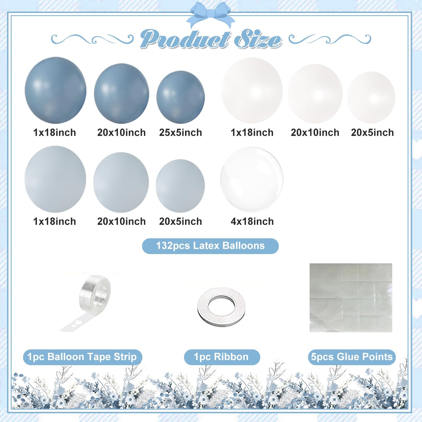 Dusty Blue Balloon Arch Kit 132Pcs Dusty Blue and White Balloon Arch Garland Kit Include Dusty Blue White Pastel Blue Clear Balloons for Birthday Wedding Baby Shower Bridal Party Decorations