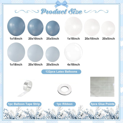 Dusty Blue Balloon Arch Kit 132Pcs Dusty Blue and White Balloon Arch Garland Kit Include Dusty Blue White Pastel Blue Clear Balloons for Birthday Wedding Baby Shower Bridal Party Decorations