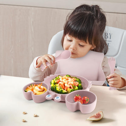 Silicone Baby Feeding Set with BPA-Free Suction Plates, Bowl, Silicone Bibs, Sippy Cup, 2 Set Forks and Spoons for Babies 8PCS Baby Led Weaning Supplies Self Feeding Utensils for Toddlers Kids (Pink)