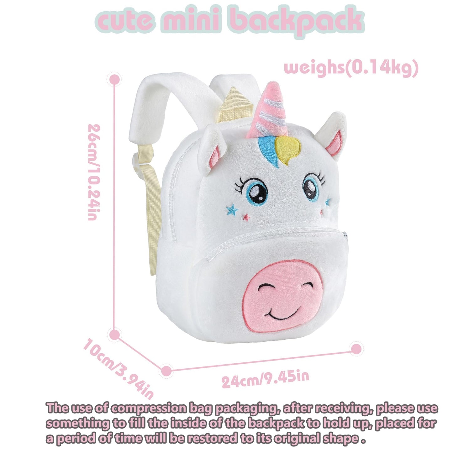 Toddler Backpack for Girls Boys School Small Backpacks Toddler Back Pack Stuffed Animal Backpack Kawaii Kids Mini School Bag Preschool Age 2-4 Unicorn