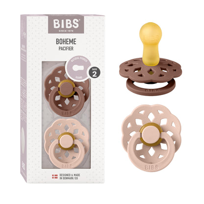 BIBS Pacifiers - Boheme Collection | BPA-Free Baby Pacifier | Made in Denmark | Set of 2 Ivory/Blossom Color Premium Soothers | Size 0-6 Months