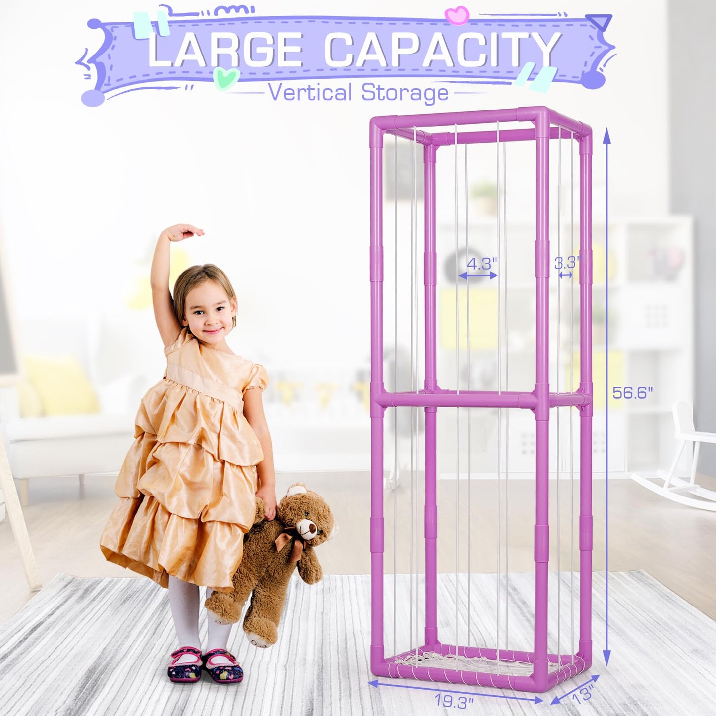 Trycooling Stuffed Animal Storage Zoo Stuffed Animal Holder Space Save Vertical Stuffed Animals Storage PVC with Elastic Band and Net for Playroom Bedroom Nursery (White 1)