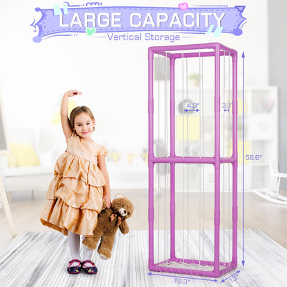 Trycooling Stuffed Animal Storage Zoo Stuffed Animal Holder Space Save Vertical Stuffed Animals Storage PVC with Elastic Band and Net for Playroom Bedroom Nursery (White 1)
