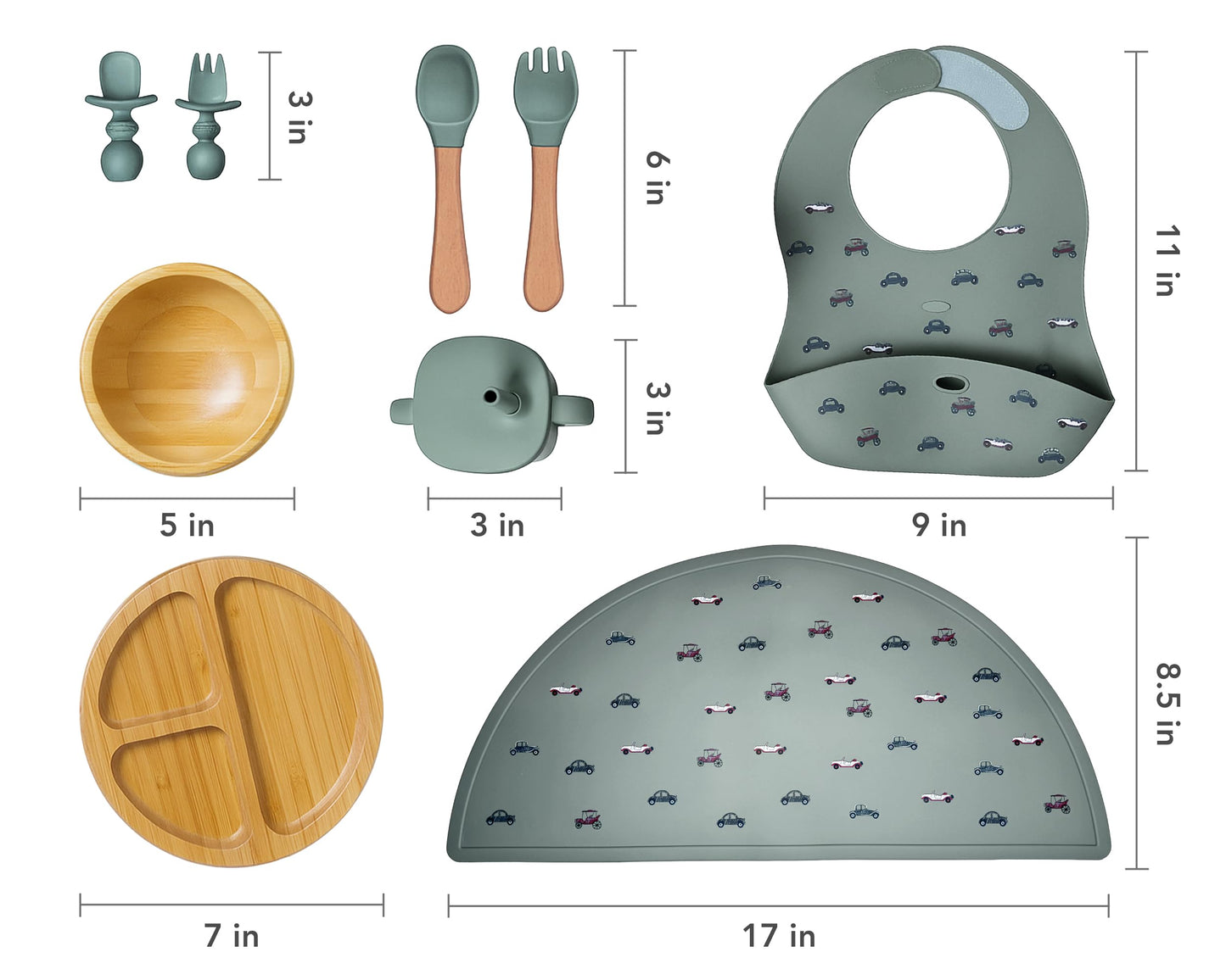 Bamboo Baby Feeding Set for Infants & Toddlers - Baby Essentials, Non-Toxic, Sustainable, Bamboo Suction Plate & Bowl, Bib, Sippy Cup w/Lid & Straw, Daily Use, Travel, Baby Shower Gifts (Pink)