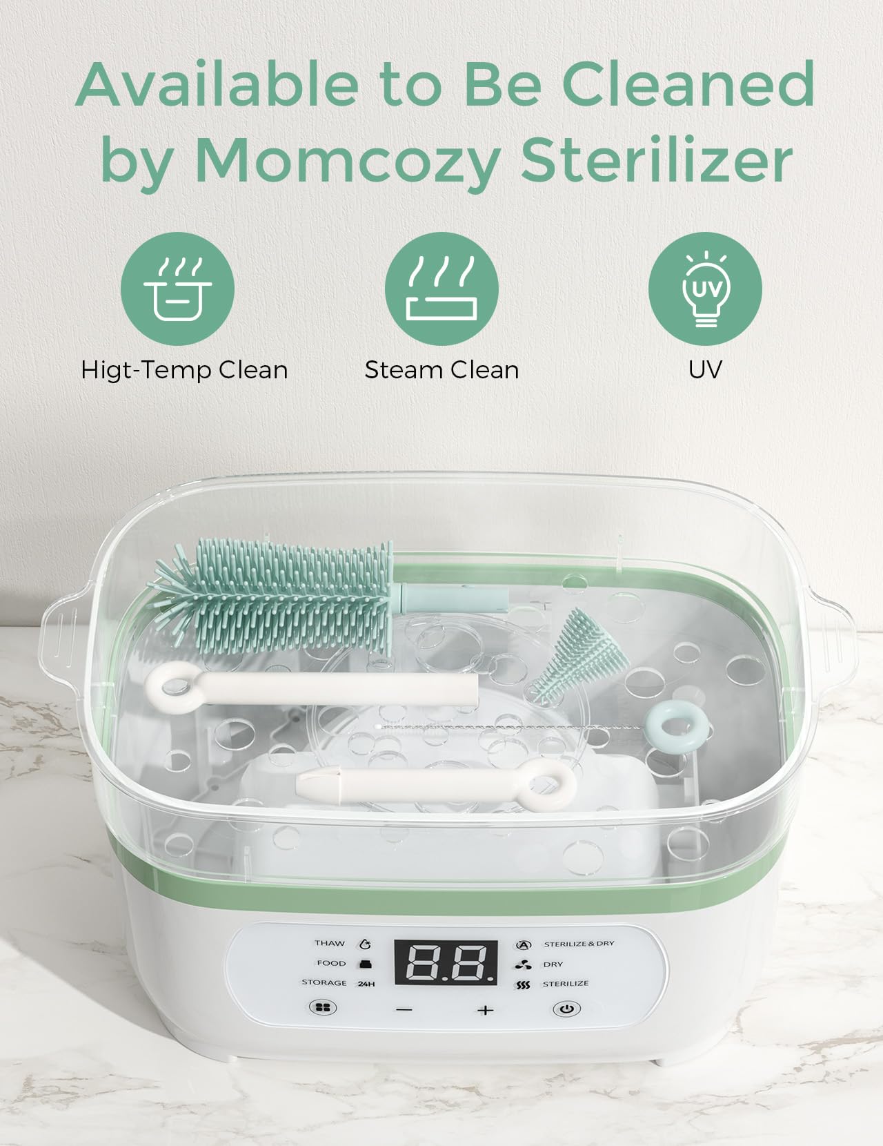 Momcozy Bottle Brush Kit, Innovative Push-Press Design for Better Cleaning - Baby Bottle Cleaner Brush for Baby Bottle, Breast Pumps, Nipples, and More - Can Generate Foam for Better Cleaning, Pink