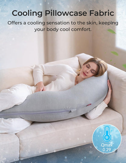 Momcozy Pregnancy Pillows for Side Sleeping, J Shaped Maternity Body Pillow for Pregnancy, Soft Pregnancy Pillow for Head Neck Belly Support, Blue