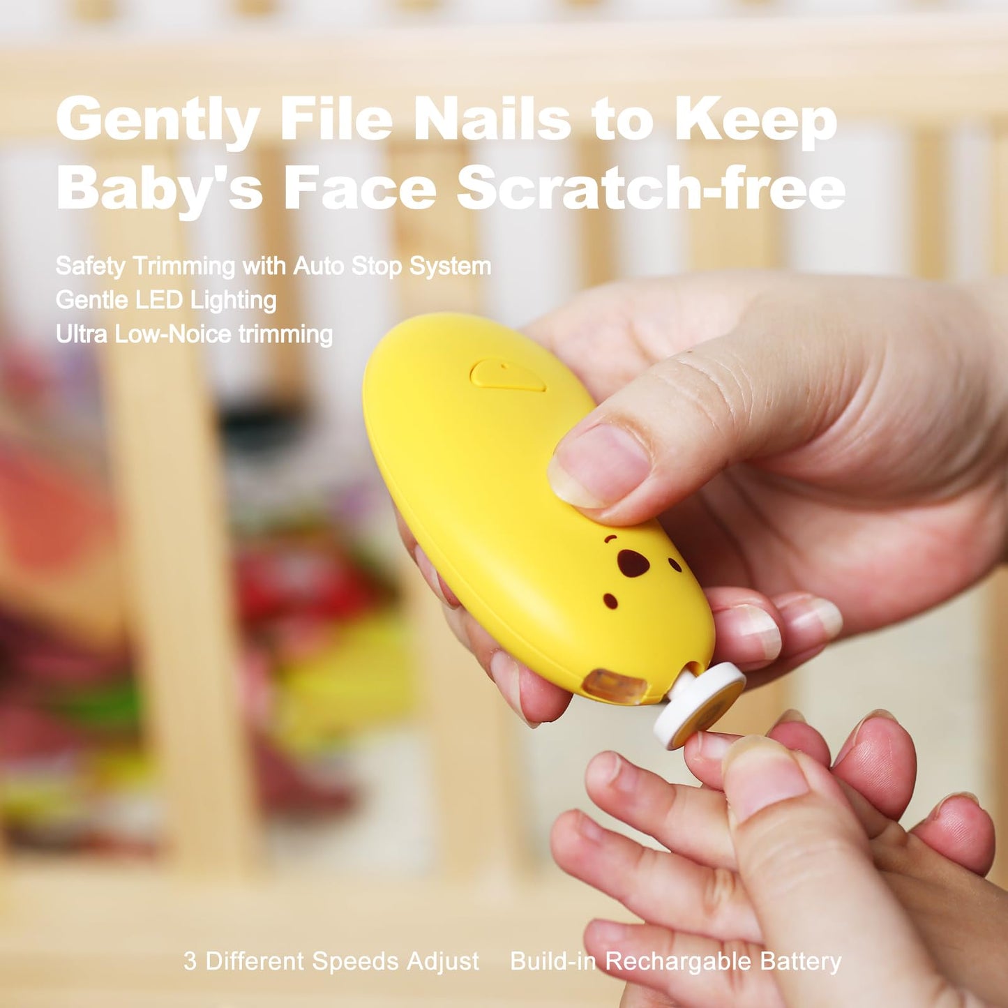Baby Nail File Electric, Gentle Rechargeable Nail Trimmer, Baby Nail Clippers Grooming Kit Manicure Set for Infant Toddler or Adults, 6 Grinding Head Replacement Pads White