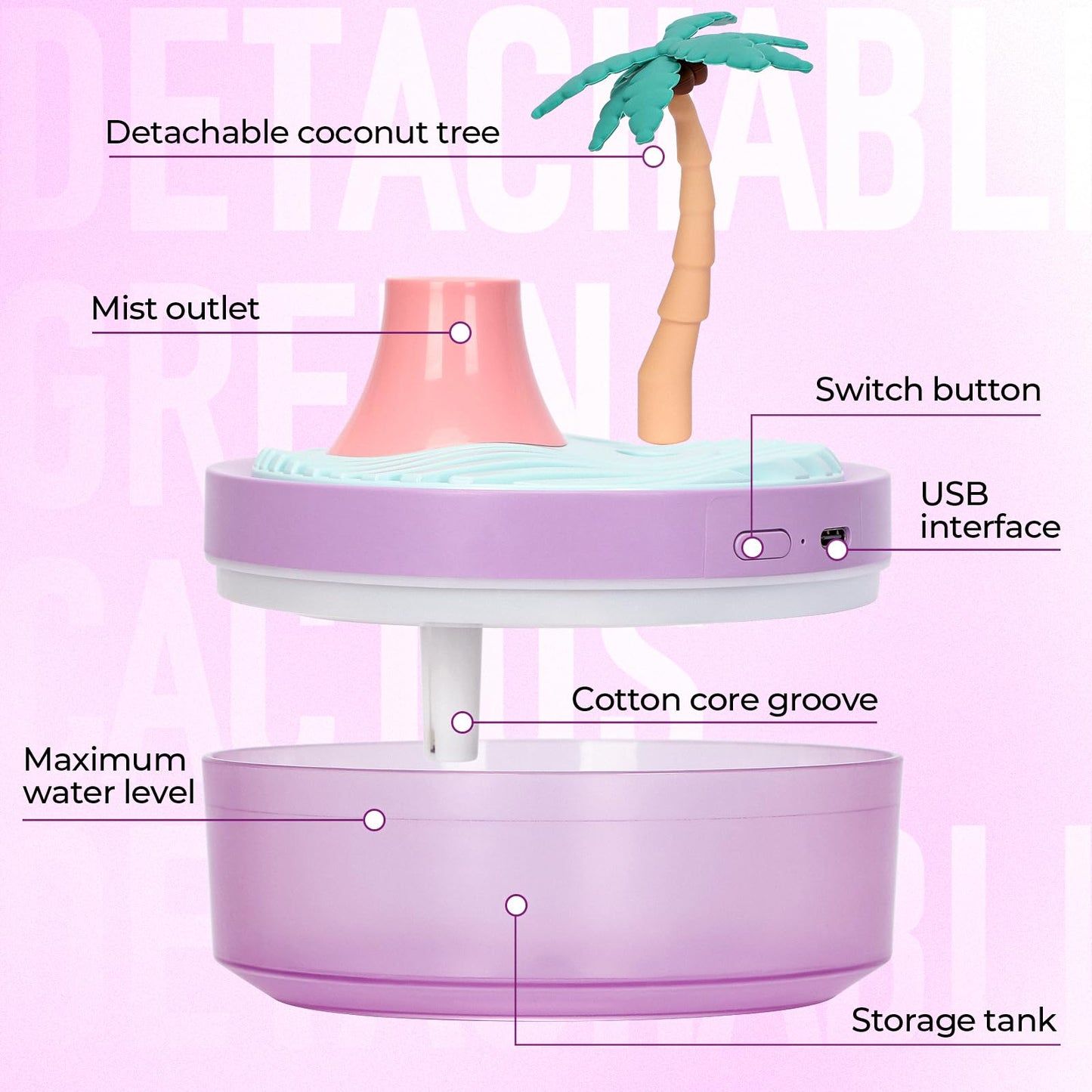 Cute Flower Mini Humidifier, 260ml Gardenia Desktop Humidifiers for Bedroom, Portable Small Cool Mist Humidification for Home, Baby Nursery, Office & Indoor Plants, USB Powered (Pink)