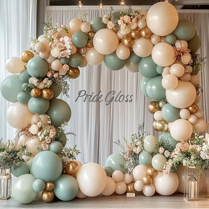 Sage Green Pink Balloon Arch Kit, Olive Green Light Pink Sand White Blush Metallic Gold Balloons with Gold Confetti Balloons for Girl Birthday Woodland Baby Shower Jungle Safari Decorations