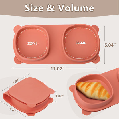 Silicone Foldable Novelty Dinner Plates,Baby Plates Travel Essential with Forks and Spoons,Microwave & Dishwasher SafeWatermelon